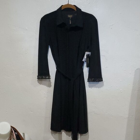 Laundry By Shelli Segal Dresses & Skirts - Laundry Black Dress With 3 Quarter Length Beaded Sleeves & Belt Tie